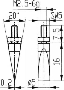 KAFER 573/20HE  Komparatör ölçüm ucu - karbür, taç 20/5,0 mm