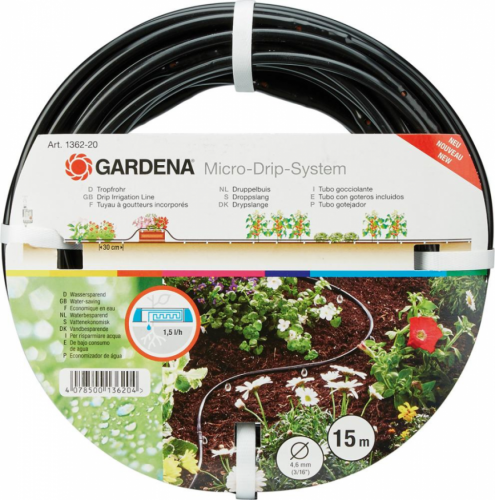 GARDENA 1362-20 Damla Sulama Hattı Yer Üstü 4,6 mm (3/16''), 15 Mt